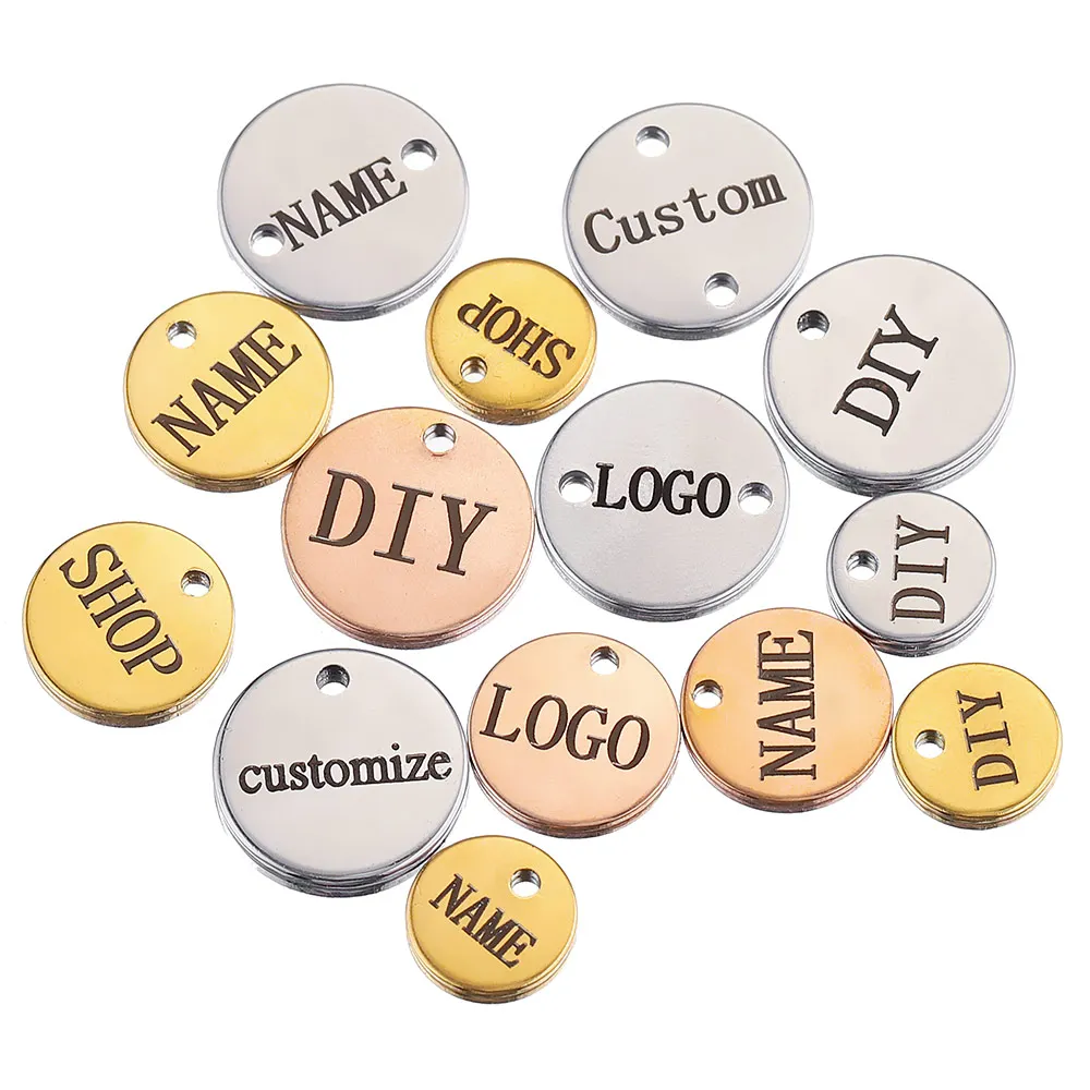 100pcs Customized Custom Laser Engrave Name LOGO Stainless Steel Personalized Stainless Steel Blank Dog Tags Charms Wholesale