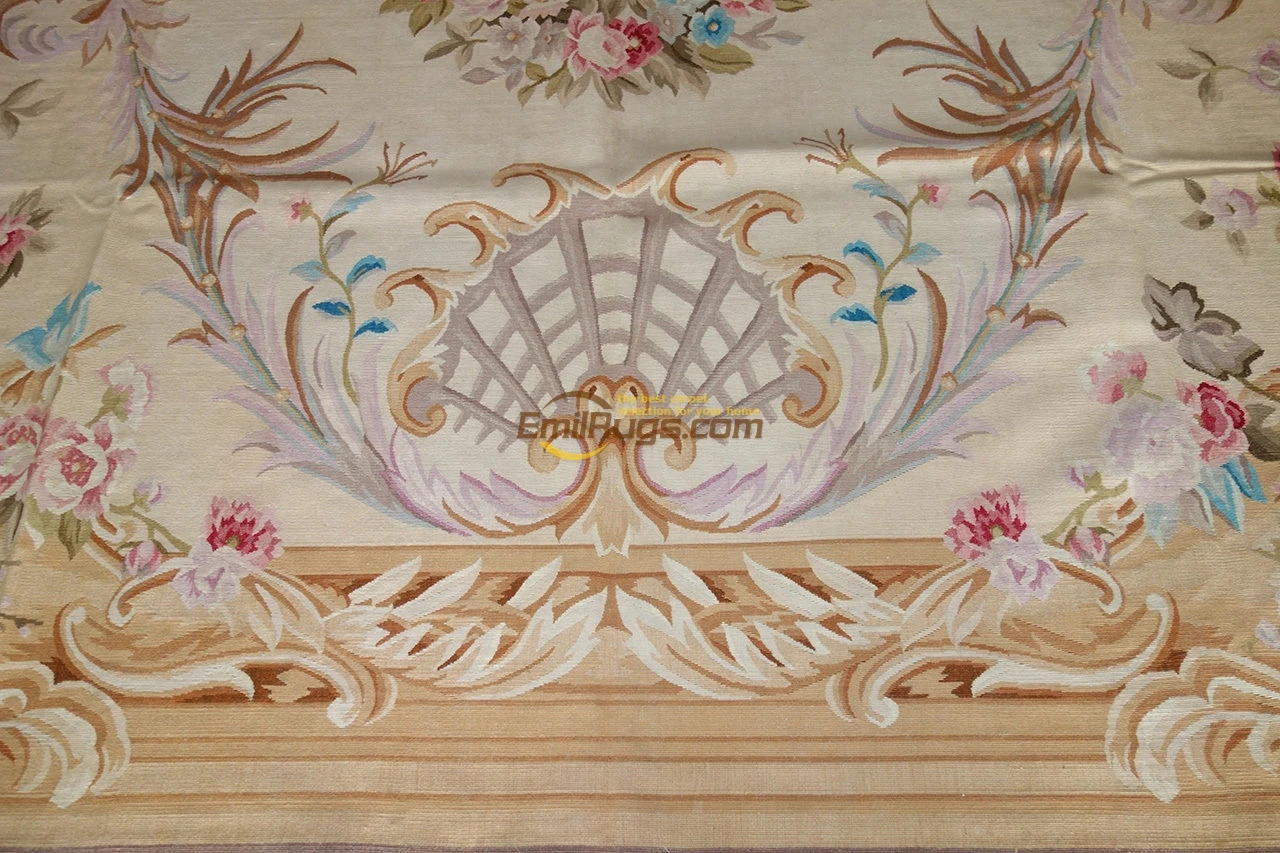 aubusson rug Handwoven runner wool bedroom rug Rococo cloth art natural sheep wool