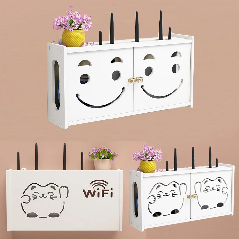 

Wireless Wifi Router Storage Box PVC Panel Shelf Wall Hanging Plug Bracket Cable Storage Organizer Home Decor Fire Retardant