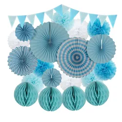 Mi Primera Comunion Decoration Pink Blue Set Hanging Paper Fans Wedding Ceremony Party Favor Tissue Pompoms Flower Baptism Decor