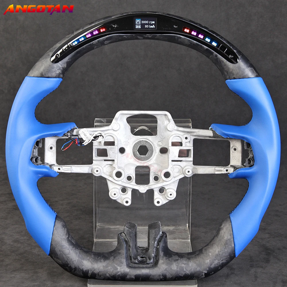 

Forged Carbon Fiber Smooth Leather Steering Wheel With LED Fit For Mustang 2015-2017