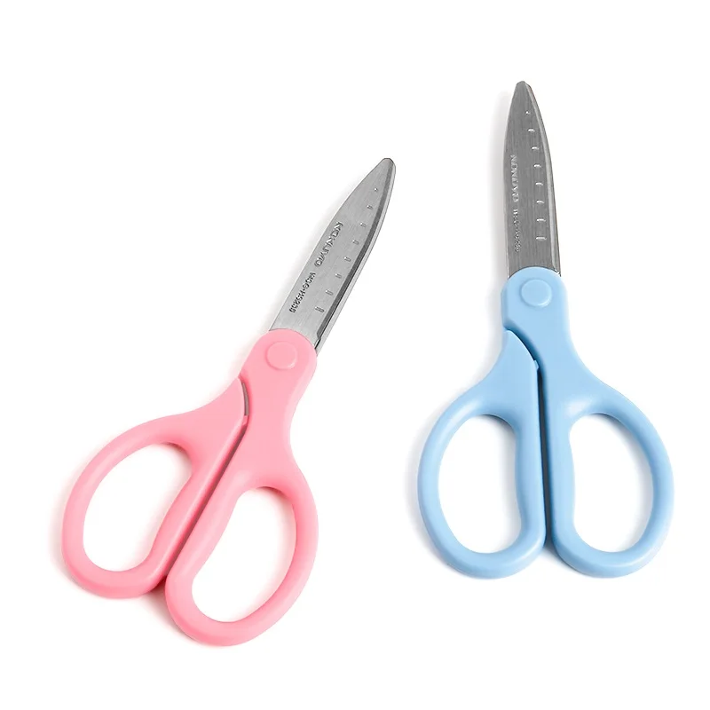 

KOKUYO Fit Saxa Scissor Pink Blue Color Safe Scissors With Scale Round Steel Tip Cutter Home DIY Art Journal Office School F563