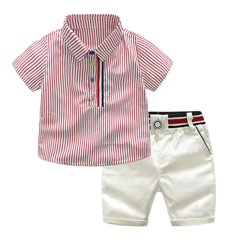 Summer Children Baby Clothes Short Sleeve Striped Shirt Pants Gentlemen Elegant Suit Kids Tracksuit For Toddler Boys Casual Sets