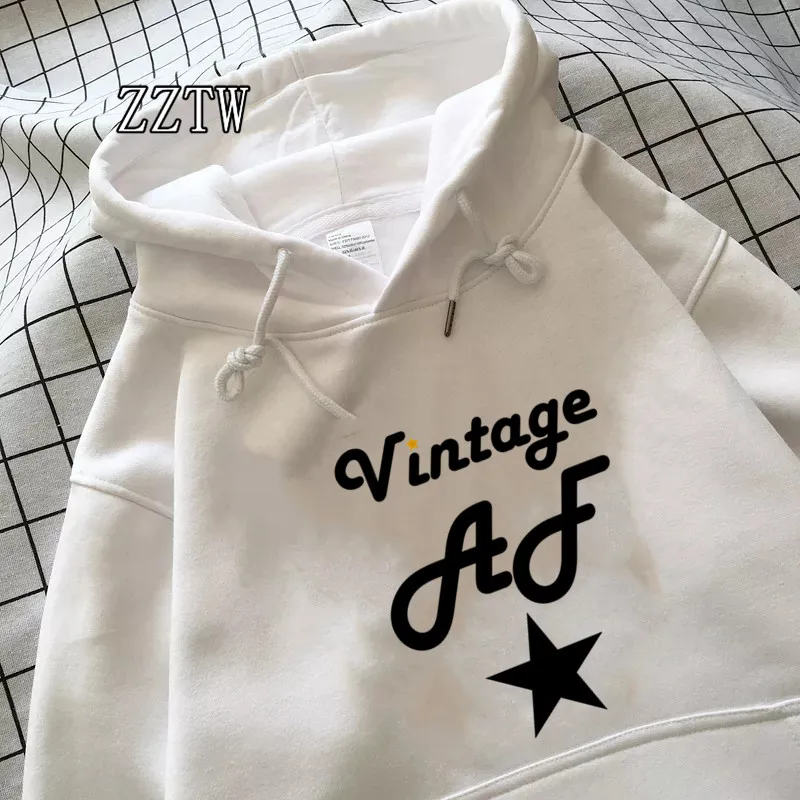 Vintage AF Letters Print White Hoody Cool Women Pullover Round Neck Loose Sprot Womens Sweatshirt kpop graphic hoodies 2021