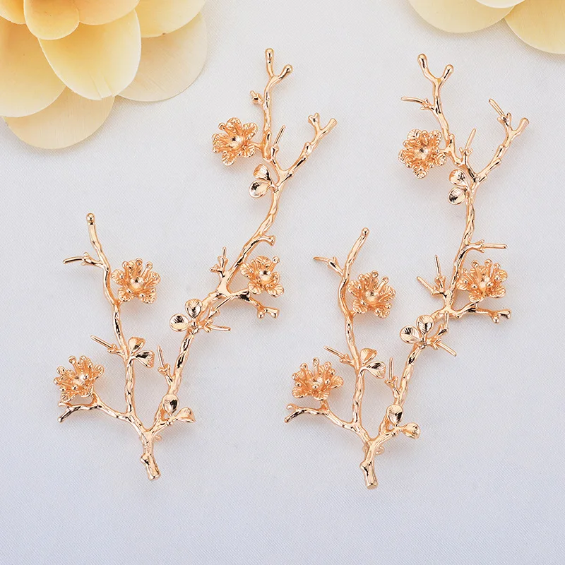 

10pcs Copper material Plated flower Korean temperament long earrings material hollow leaf Earrings accessories