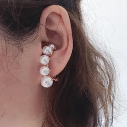 DIEZI One Pair Elegant brincos Gold Color Pearl Earrings Korean Style Fashion Jewelry Ear Cuff Clip Earrings For Women Wedding