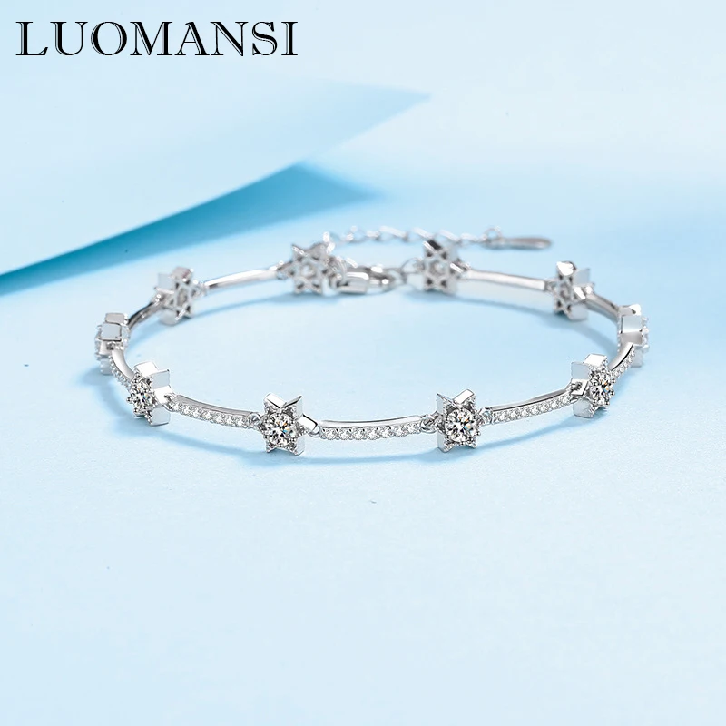 

Luomansi 1 Carat Moissanite 10 Star Silver Bracelet Woman 100%-S925 Silver Jewelry Wedding Anniversary Party Gift