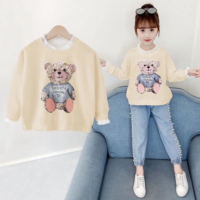 Spring Autumn Long Sleeve T-shirt For Girls 2024 Fashion Korean Style Teens Girls Cotton Tops 4 6 8 10 12 Year Children Clothing