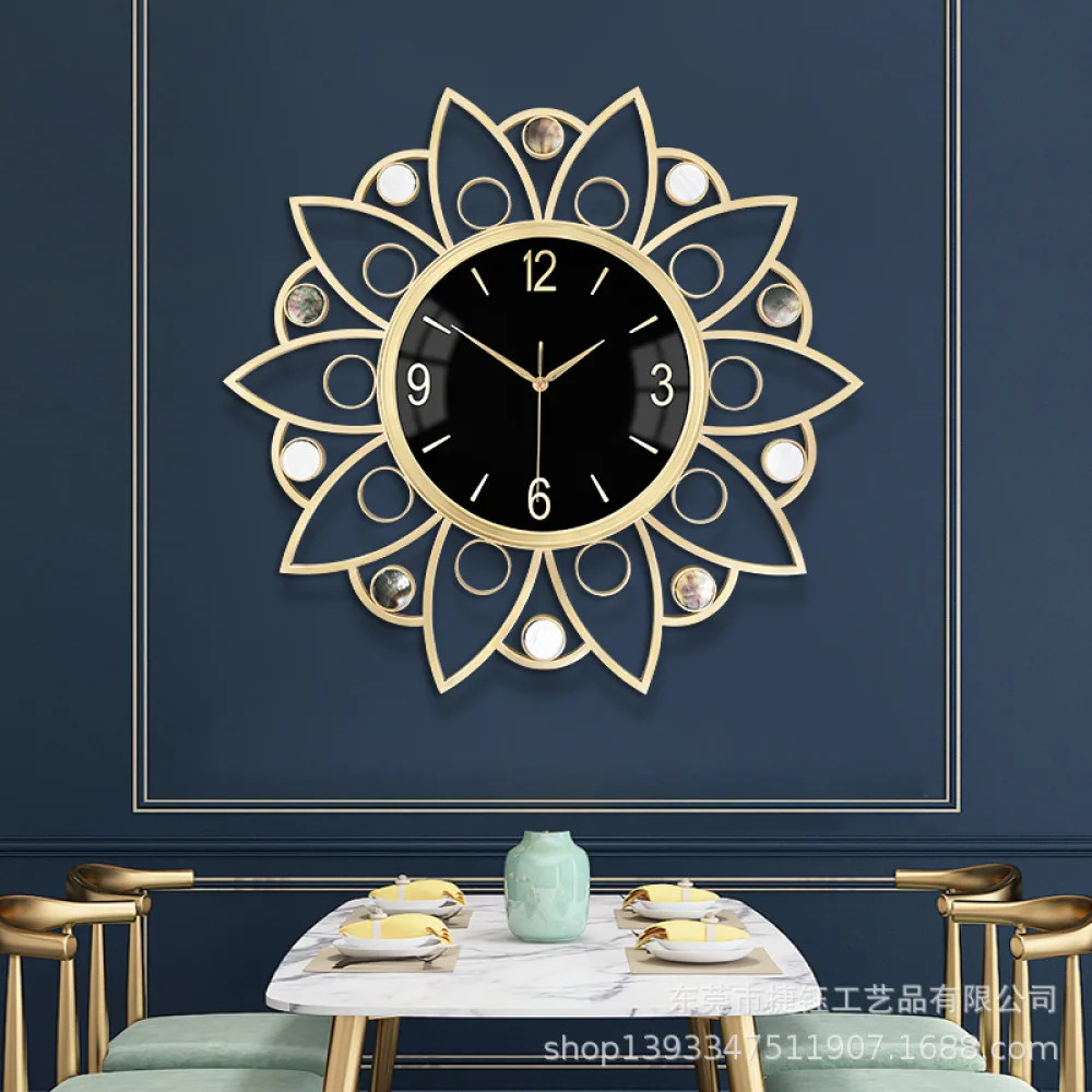 Modern creative wall clock indoor living room decoration shell light luxury copper wall clock silent household wall clock