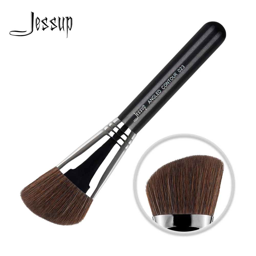 Jessup ANGLED CONTOUR Face Single Makeup brush 1pc High Quality Professional Fiber Hair Wooden Handle Black-Silver Beauty 023