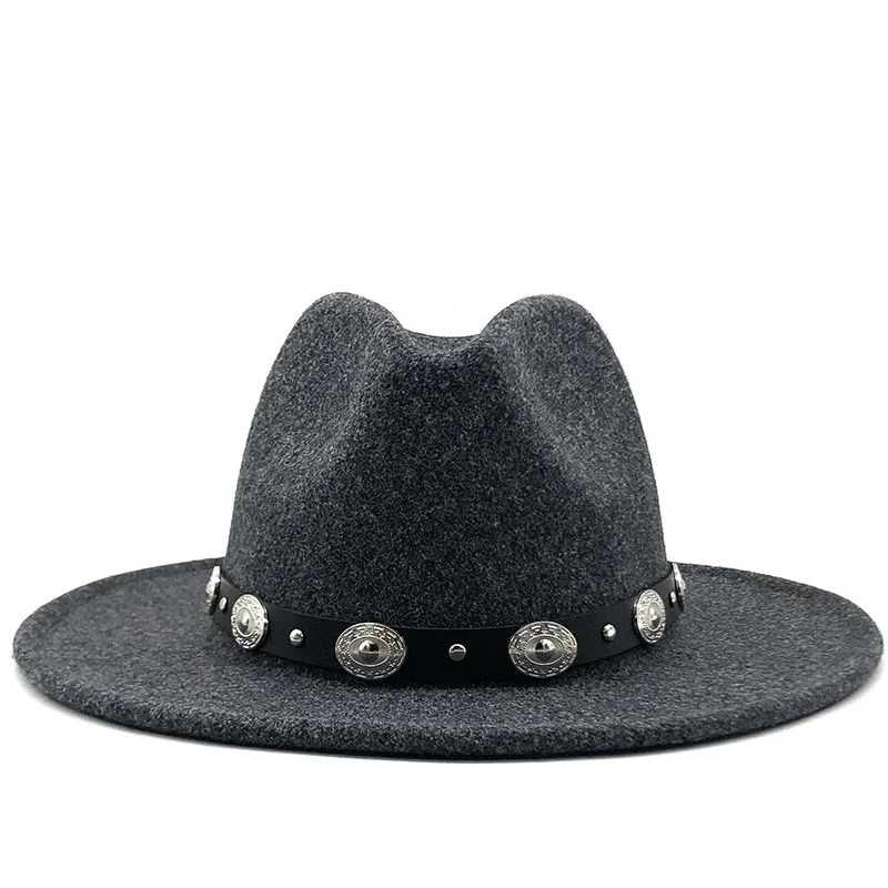 

Women Men Wool Fedora Hat With Leather Ribbon Gentleman Elegant Lady Winter Autumn Wide Brim Jazz Church Panama Sombrero Cap