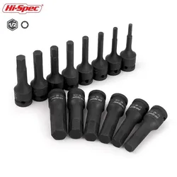 Hi-Spec 1/2 Darbe Hex Bit lokma seti CR-MO Tornavida Uçları Seti H5-H19 Adaptör Kafası Tork Anahtarı Cırcır lokma anahtar