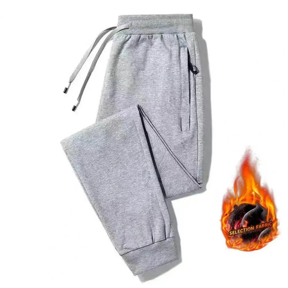 ผู้ชายสินค้ากางเกง Plush ซับ Thicken ฤดูใบไม้ร่วงฤดูหนาวความร้อนซิปกระเป๋า Sweatpants สำหรับสวมใส่ทุกวัน