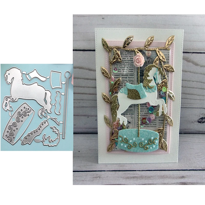 Julyarts 9Pcs Whirligig Horse Dies Metal Cutting 2019 New Die for Scrapbooking Diy Card Making Die Metal Crafts Die Cut Stitch