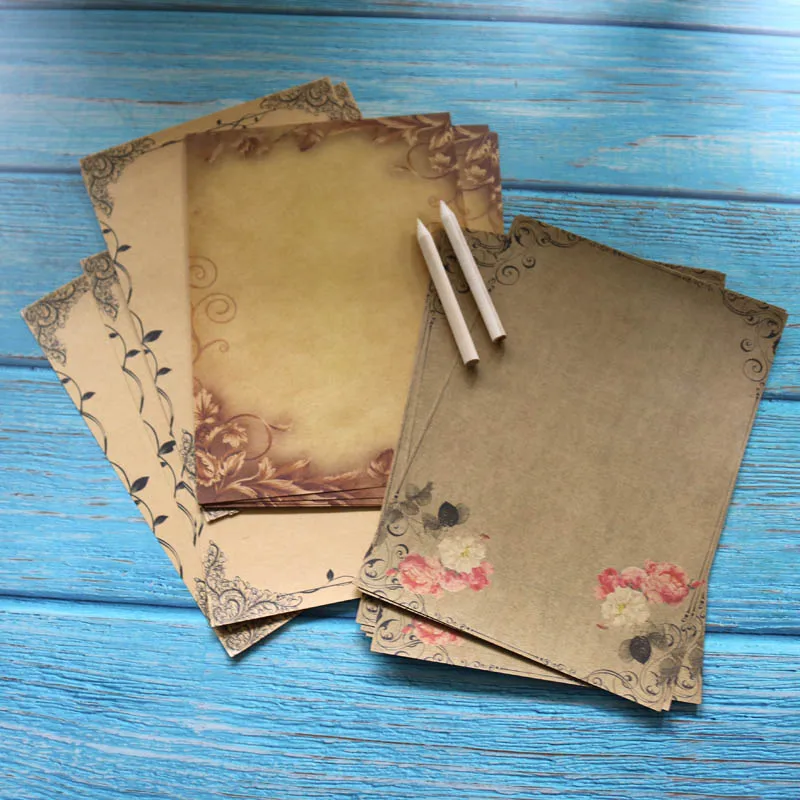 Kraft Brown Letter Paper 16sheets Vintage Flower Design Letterhead Letter Writing Paper Letter Pad Drawing Sketch Pad Stationery