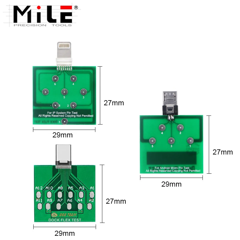 Scheda flessibile dock micro USB MILE per iPhone e telefono Android di tipo C U2 Strumento di test facile per ricarica dell'alimentazione della batteria