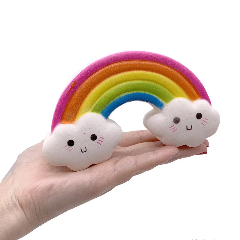 

Cute Smiley Rainbow Squishy Slow Rising Simulation Bread Soft Scented Squeeze Toy Stress Relief Fun Collection for Kid Xmas Toy