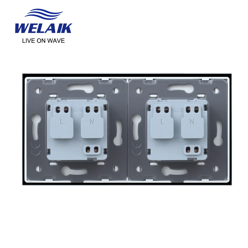 WELAIK EU 16A European 2Frame 151*80mm  220V  Russia Germany  Tempered Glass Panel Safety Wall Power Socket  A28E8EW