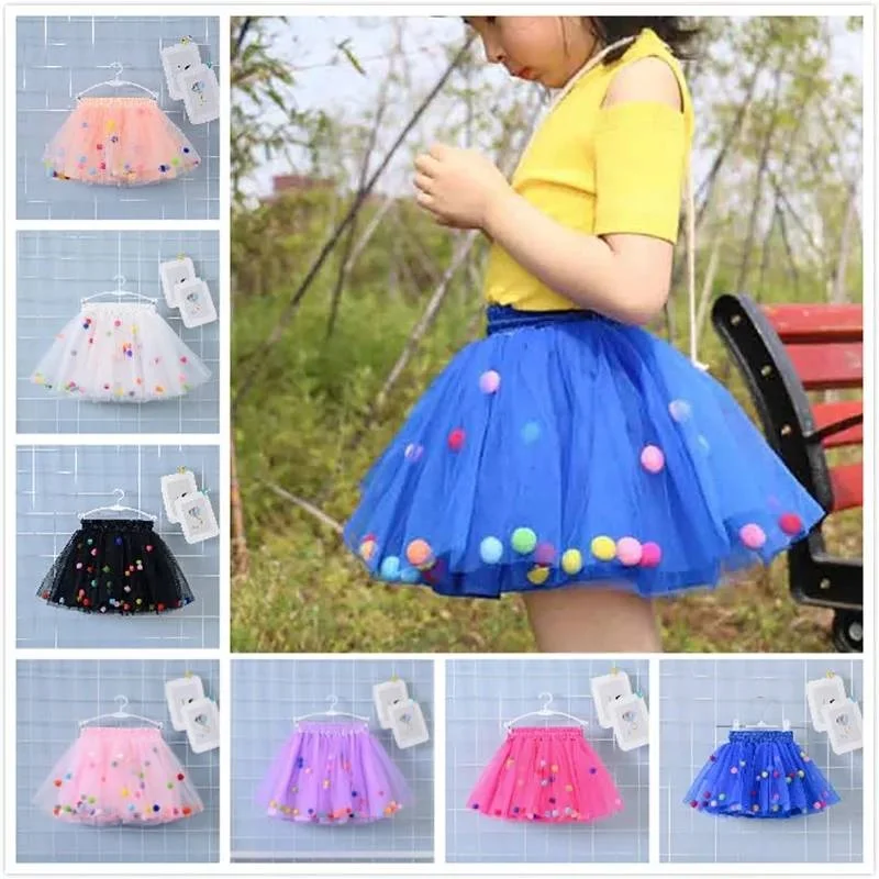 Baby Girls Tutu Skirts Kids Elastic Waist Pettiskirt Girl Princess Tulle Skirt Colorful Pompom Skirts Children Clothing