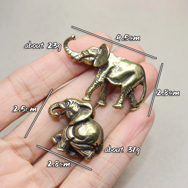 Pure Copper Elephant Small Statue Feng Shui Ornaments Handmade Brass Animal Crafts Home Decor Office Desk Decorations for Room