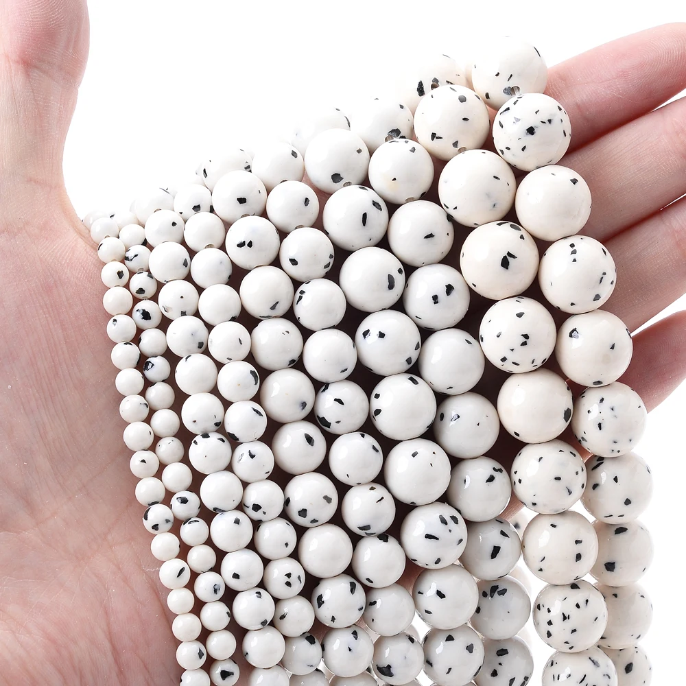 4/6/8/10/12 مللي متر الأبيض بودي الحجر الطبيعي حبة الجولة فضفاض خزر عازل لصنع المجوهرات سوار ذاتي الصنع إكسسوارات عقد #1