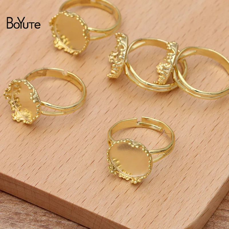 Boyute (50 Stuks/partij) Fit 12Mm Cabochon Metalen Messing Kroon Kroon Ring Lege Lade Basisinstellingen Diy Handgemaakte Sieraden Accessoires