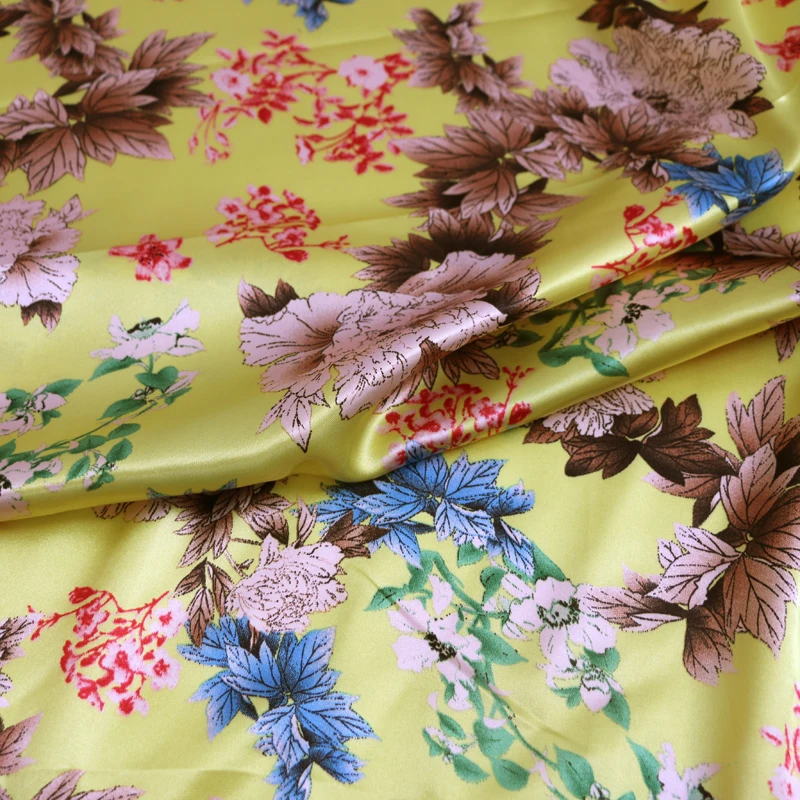 1 meter X 1.48 meter Vintage Flower Satin Fabric Lining Dolls Diy Handmade Kimono Pattern