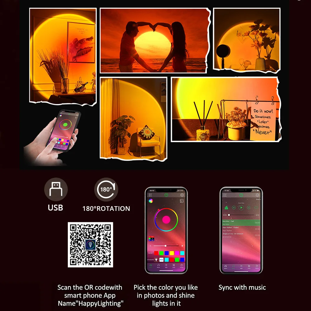 Lampada da proiezione al tramonto USB atmosfera lampada da scrivania a Led a luce notturna per Bar camera da letto caffetteria decorazione della parete illuminazione, ecc