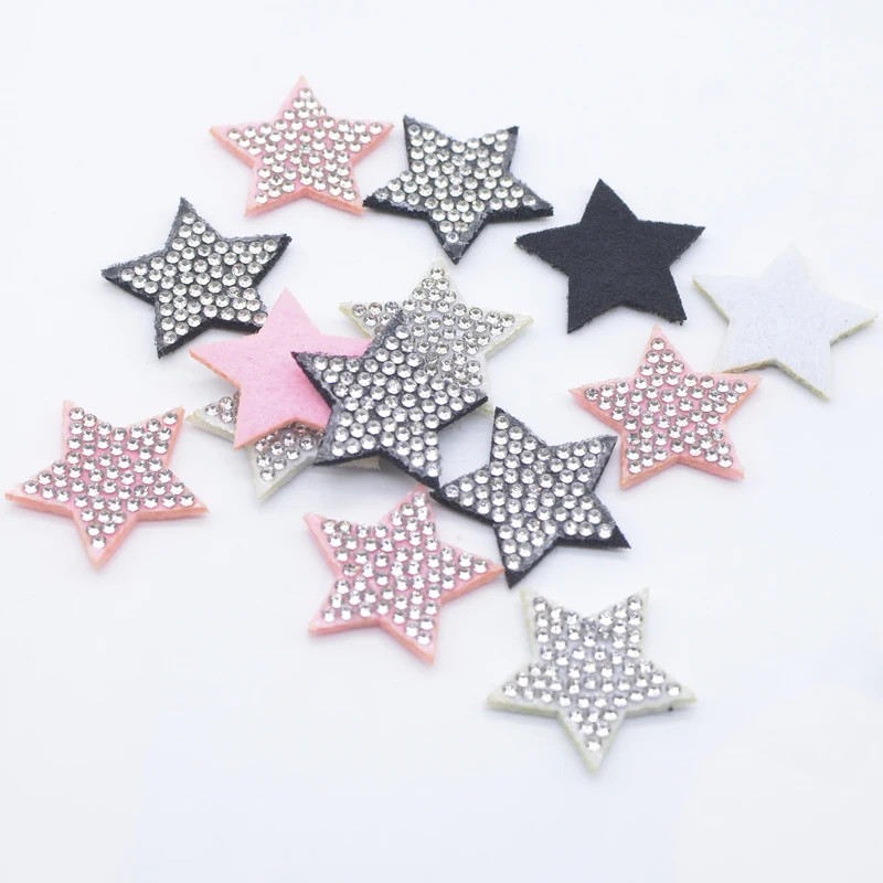 30Pcs 28mm Padded Colorful Rhinestone Star Patches for DIY Crafts Clothes Hat Headwear Hair Clips Decor Appliques Accessories