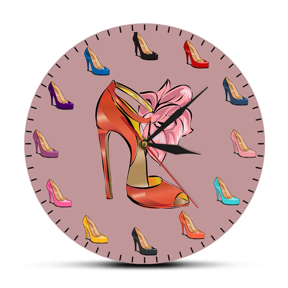 Different Colors Women Shoes Female Wall Clock High-heeled Shoes Tide Shop Fashion Art Decor Girl Room Wall Watch Shoemaker Gift