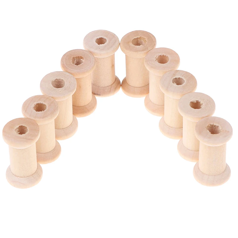 10Pcs Wooden Bobbins Spools Reels Vintage Style Organizer For Sewing Ribbons Twine Wood Crafts Tools Thread Wire Tools