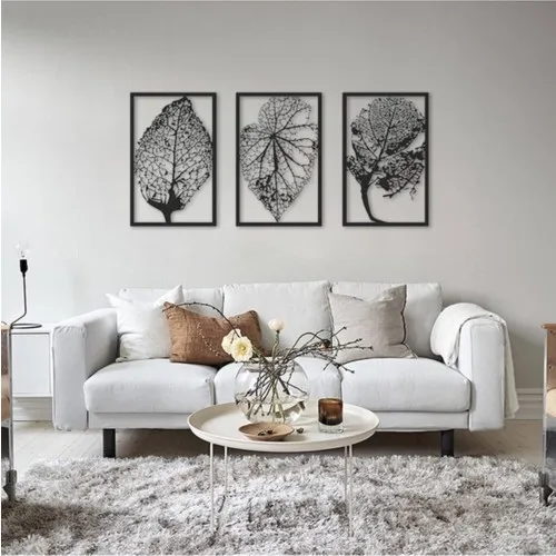 Latest Spring 3 Piece Black Leaf Wood Table Wall Decoration Living Room Decor Self Adhesive Decorative Motifs for Wall Ornament Souvenir