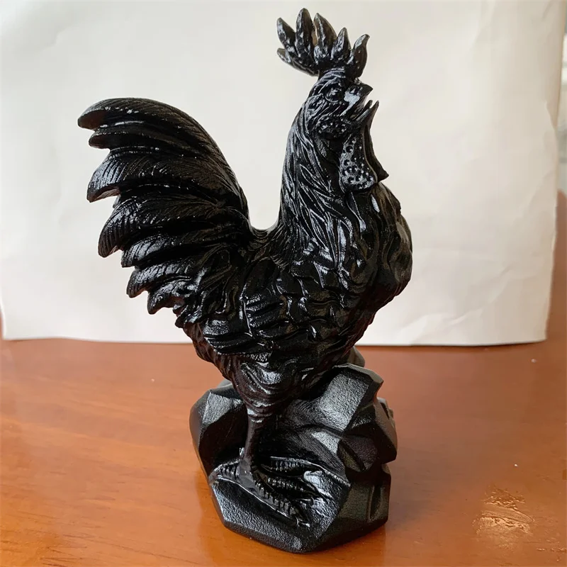 Natural Black Obsidian Rooster Chick Healing Crystal Animal Stone Carving Gemstone Pocket Palm Stones Gift