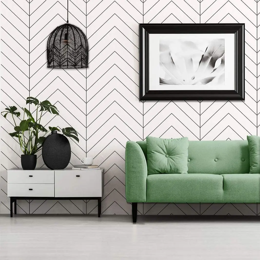 Geometric Black and White Wallpaper Herringbone Trellis Stripes Self Adhesive Wallpaper Modern Waterproof Removable Home Decor