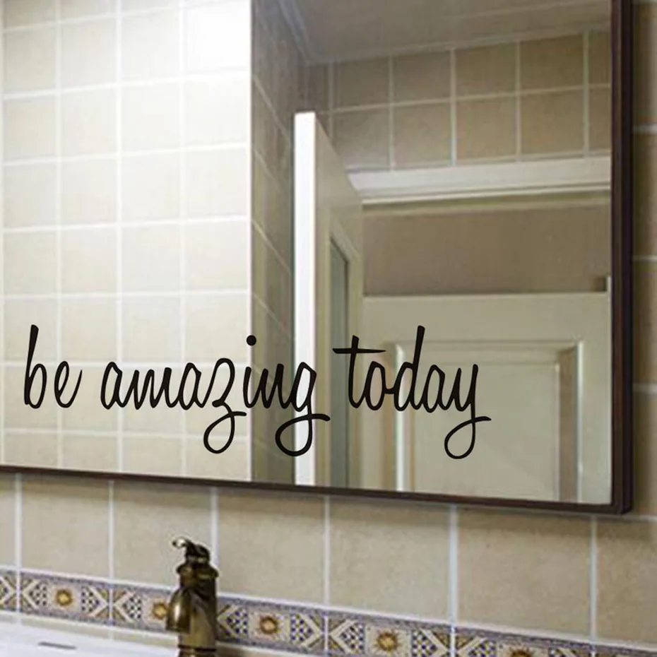 WJWY Be Amazing Today Quote Wall Stickers Toilet Bathroom Mirror DIY Self-Adhesive Wall Decals Waterproof Home Decor Art Murals