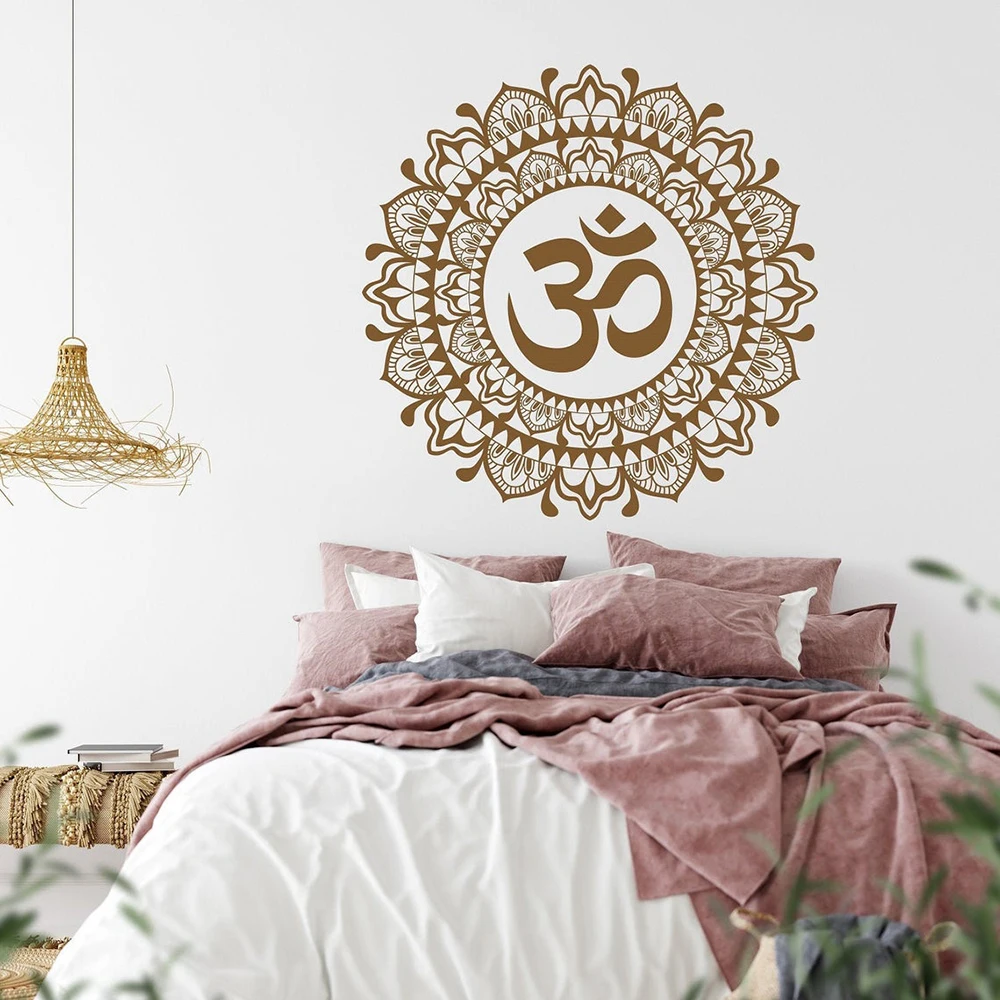 Om Mandala Flower Wall Decal Meditation Boho Mandala Vinyl Wall Sticker Yoga Om Namaste Yoga Decor Indian Home Decor Decal C805