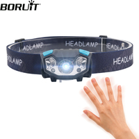 BORUiT Motion Sensor LED Mini Headlamp USB Rechargeable Red Light Headlight Waterproof Head Torch Camping Fishing Lantern