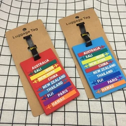 1pc novo em todo o mundo nome da cidade pvc bagagem tag moda letras endereço titular etiqueta de bagagem silicone identificador acessórios de viagem