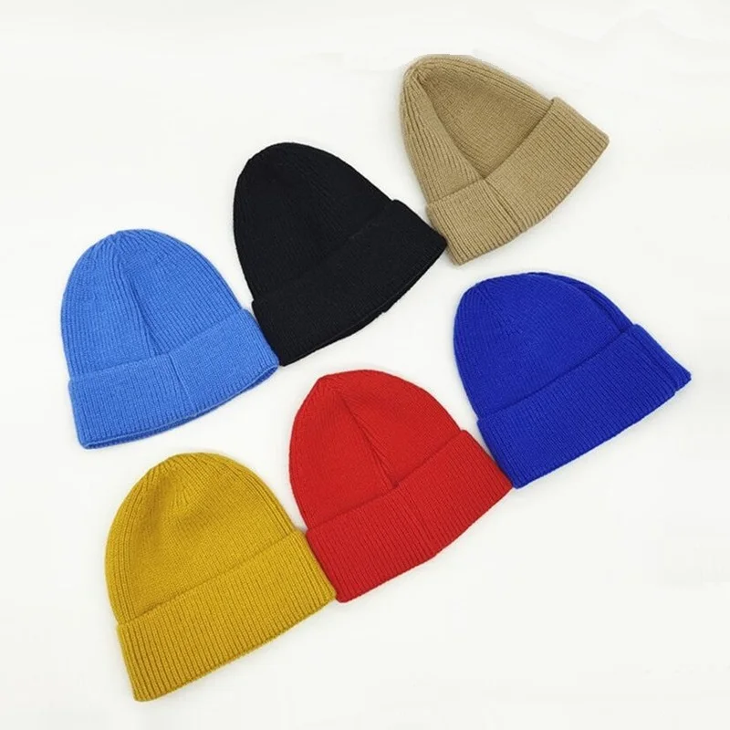 

Winter New Solid women Mens Casual cotton beanie cap Knit hat Skullcap Thick Warm Elastic Skullies beanie Gorro