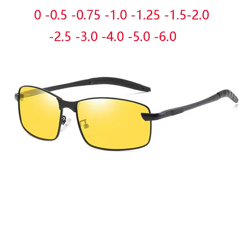 Aluminum Magnesium Night Vision Myopia Sunglasses Men Polarized Square Driving Prescription Spectacles 0 -0.5 -0.75 To -6.0