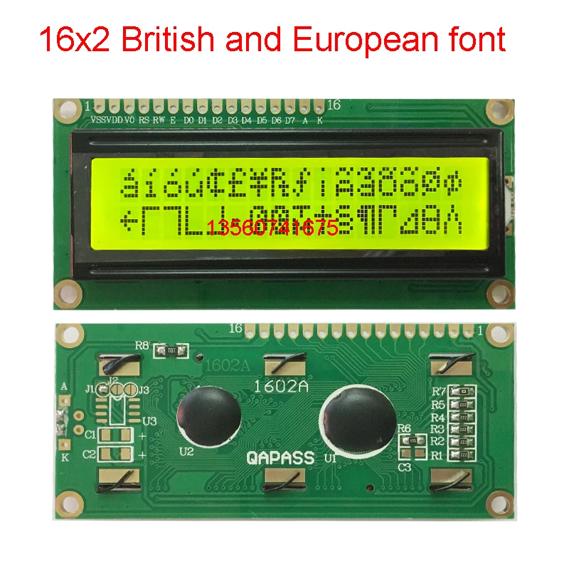 16x2 1602a britânico e europeu fonte display lcd módulo