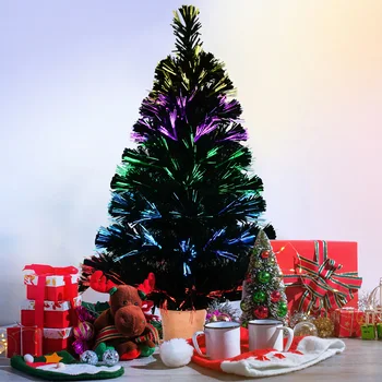 Green Pre-lit Mini Fiber Optic Tabletop Christmas Tree with 5-Layers Control LED Lights,…
