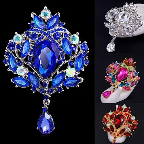 Multicolor Available Big Crystal Water Drop Style Brooches for Women Dress Coat Brooch Pins Fashion Scarf Buckle Luxury Brooch