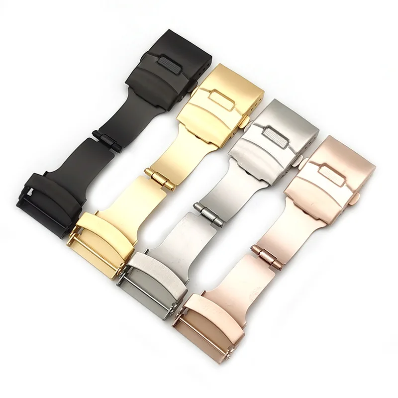 Gold Black Deployment Buckle Clasp Watch Buckle Stainless Steel Watch Band Buckle Folding Clasp With Safety 16mm 18mm 20mm 22mm