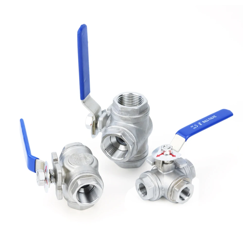 DN15 DN20 Stainless Steel 304 BSPT Male Thread 3/Three-Way Ball Valve T/L Type 1/2\