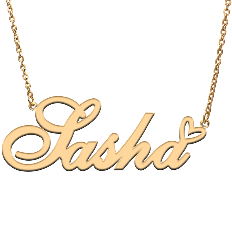 Sasha Name Tag Necklace Personalized Pendant Jewelry Gifts for Mom Daughter Girl Friend Birthday Christmas Party Present