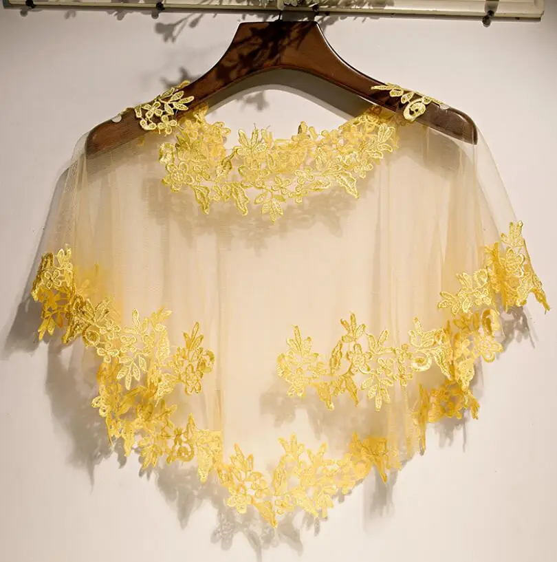 Women's Spring Summer flower embroidery yellow mesh Pashmina Female Summer Sunscreen Mesh Lace Shawl cloak R3483