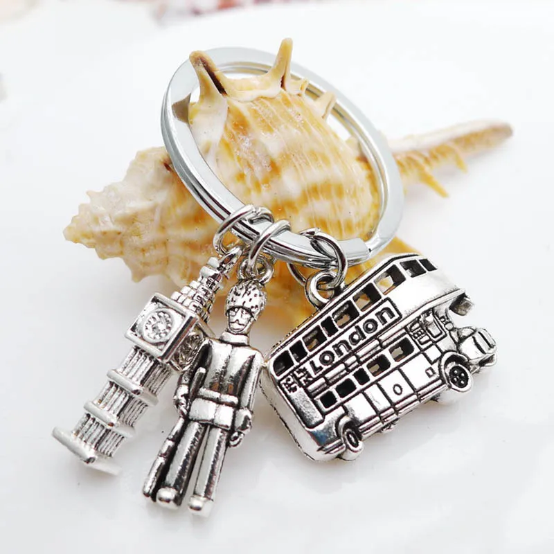 Hip-Hop Creative Alloy Keychain Bus Tower People Ancient Silver Keychain Vibrato Event Car Gift Pendant