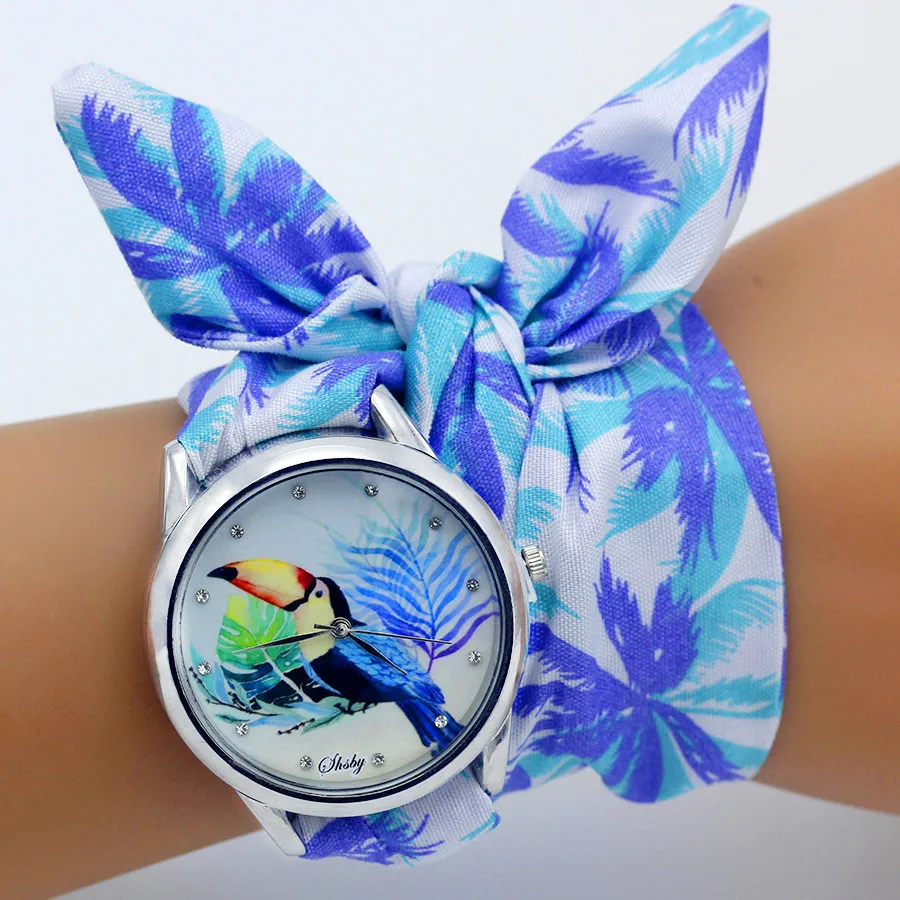 Shsby Unique Ladies Flower Cloth Wristwatch Fashion Women Dress Watch Silky Chiffon Fabric Watch Sweet Girls Bracelet Watch