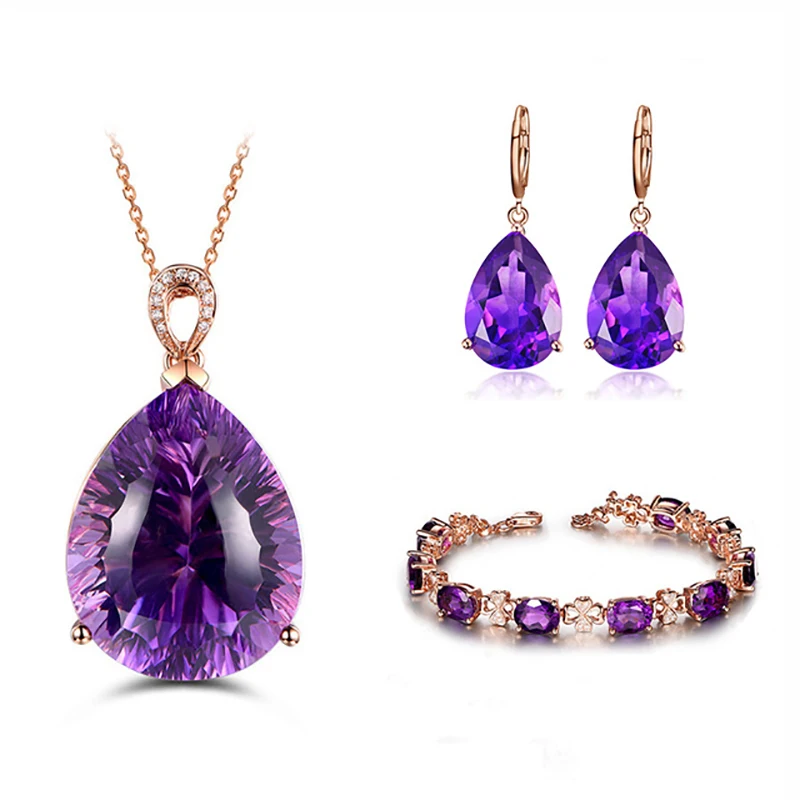 JoiasHome 925 D\'argento Dei Monili Delle Donne Set amethyst Viola Della Pietra Preziosa Delle Donne Degli Orecchini del Braccialetto Della Collana